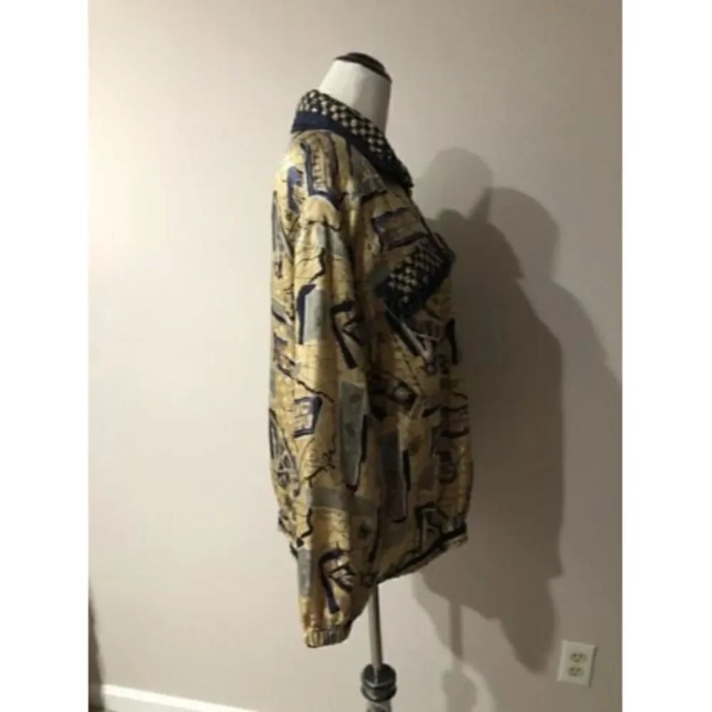 Mureli 100% Silk Women’s Jacket Shirt Nautical Multicolor Zip Pocket Size XL - Picture 2 of 12